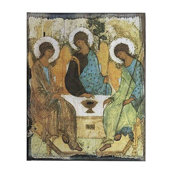 TRINITY ANGELS RUSTIC WOOD ICON PLAQUE 8" x 10"