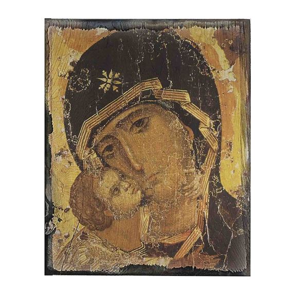 OUR LADY OF VLADIMIR ICON RUSTIC WOOD PLAQUE