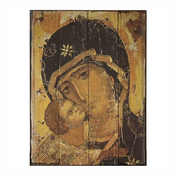 OUR LADY OF VLADIMIR RUSTIC WOOD PLAQUE (LARGE)