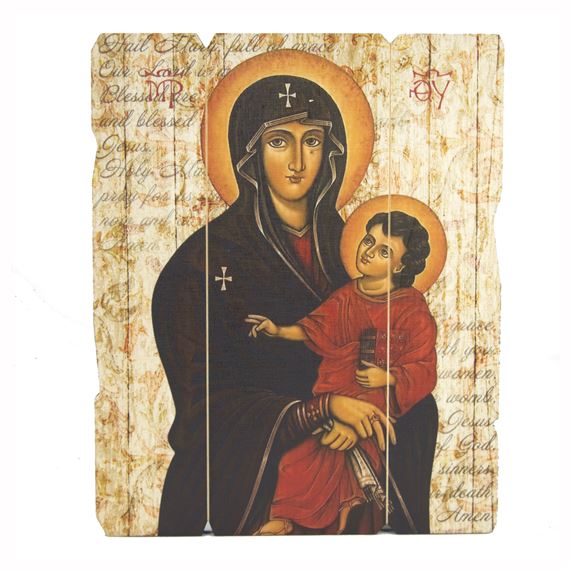OUR LADY OF HEALTH/PROTECTRESS OF THE ROMAN PEOPLE - SALUS POPULI ROMANI WOOD PLAQUE -  7 1/2" x 9 1/4"