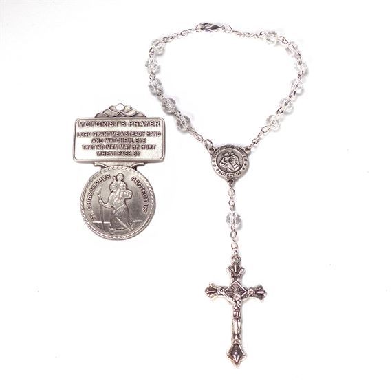 ST. CHRISTOPHER VISOR CLIP AND AUTO ROSARY