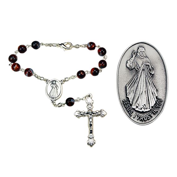 DIVINE MERCY VISOR CLIP AND AUTO ROSARY