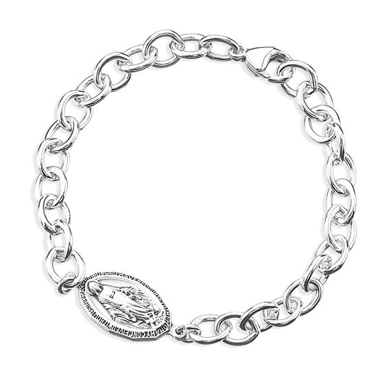 STERLING SILVER HEAVY LINK BRACELET WITH MIRACULOUS MEDAL