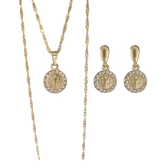 ST. BENEDICT MEDAL NECKLACE (20") & EARRING SET