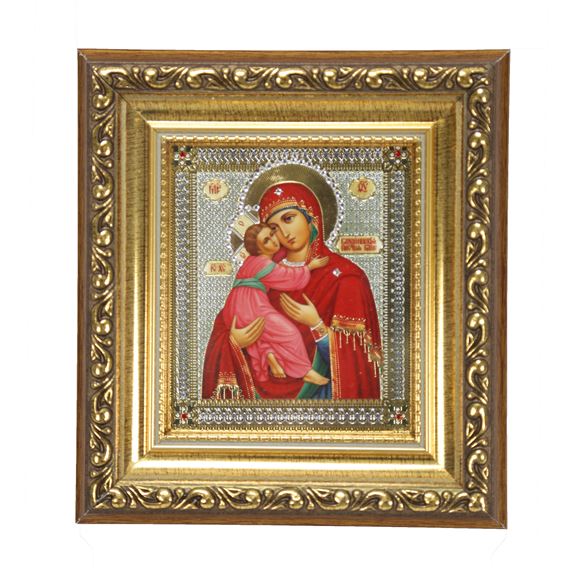 VIRGIN OF VLADIMIR - GOLD FRAME WITH CRYSTALS