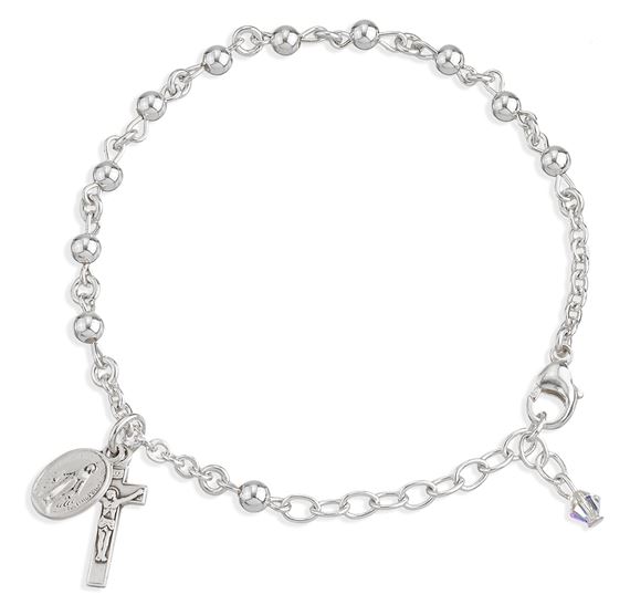 STERLING SILVER ROSARY BRACELET WITH HIGH POLISHED 4MM BEADS