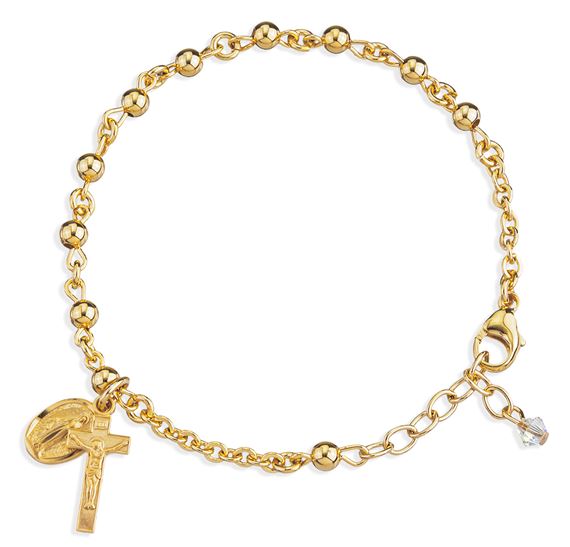 GOLD OVER STERLING SILVER ROSARY BRACELET WITH HIGH POLISHED 4MM BEADS
