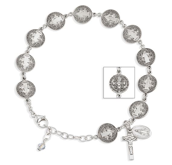 STERLING SILVER ST. BENEDICT ROSARY BRACELET