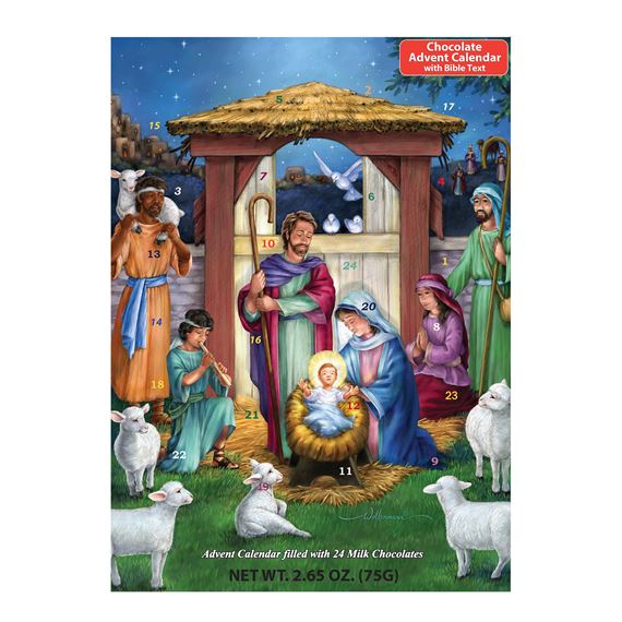 HOLY MANGER ADVENT CALENDAR WITH CHOCOLATES (10" x 13¾")