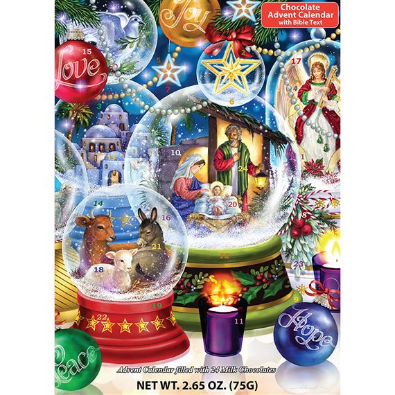 SNOW GLOBE NATIVITY ADVENT CALENDAR WITH CHOCOLATES (10" x 13¾”)