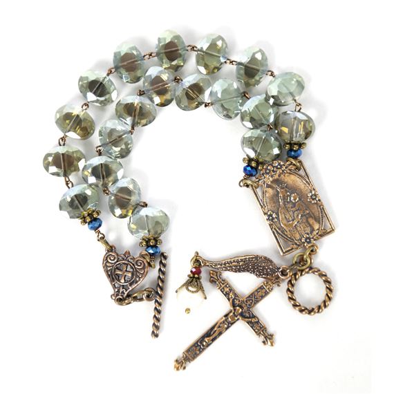 OLIVE CRYSTAL ROSARY BRACELET - O.L. OF MT. CARMEL