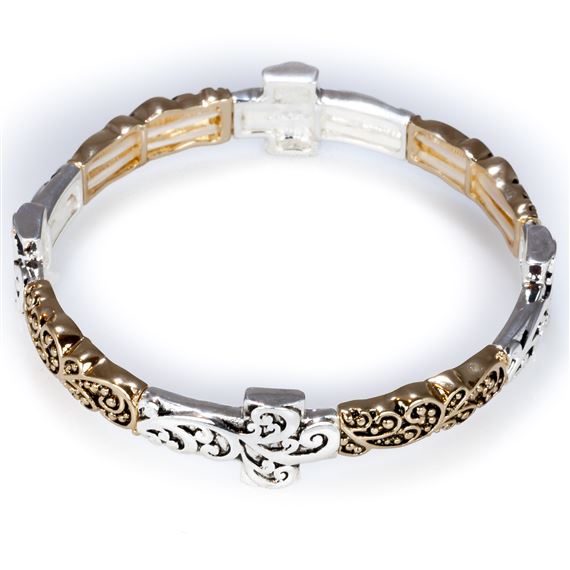 GOLD AND SILVER CROSS STRETCH BRACELET
