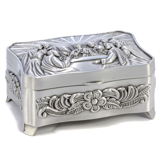 LAST SUPPER PEWTER ROSARY BOX