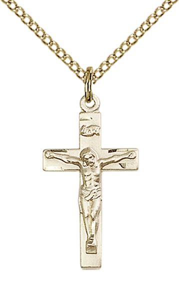14KT GOLD FILLED CRUCIFIX PENDANT WITH CHAIN - 7/8" x 3/8"