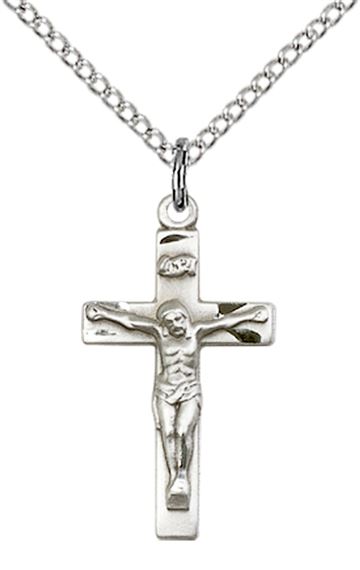 STERLING SILVER CRUCIFIX PENDANT WITH CHAIN - 7/8" x 3/8"
