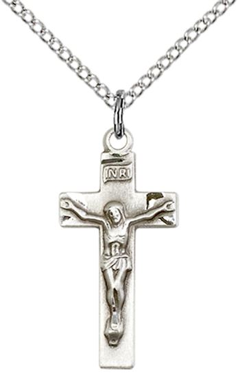 STERLING SILVER CRUCIFIX PENDANT WITH CHAIN - 7/8" x 3/8"