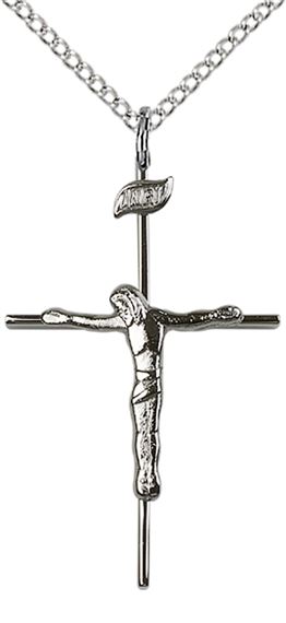 STERLING SILVER CRUCIFIX PENDANT WITH CHAIN - 1 1/4" x 3/4"