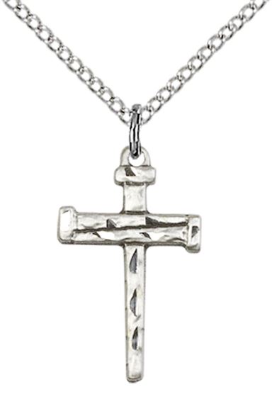 STERLING SILVER NAIL CROSS PENDANT WITH CHAIN - 3/4" x 3/8"
