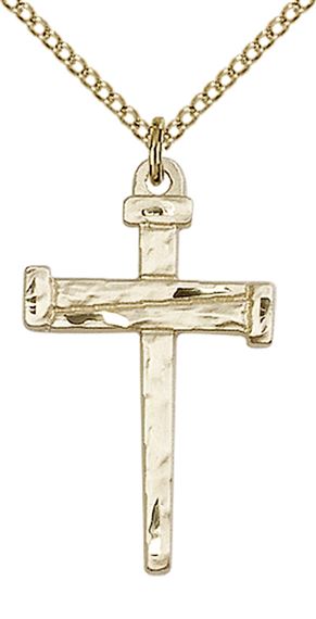14KT GOLD FILLED NAIL CROSS PENDANT WITH CHAIN - 1" x 5/8"