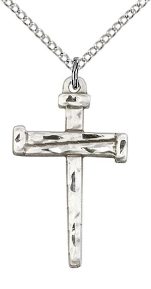 STERLING SILVER NAIL CROSS PENDANT WITH CHAIN - 1" x 5/8"