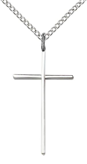 STERLING SILVER CROSS PENDANT WITH CHAIN - 1" x 1/2"