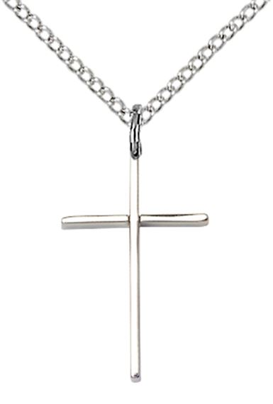 STERLING SILVER CROSS PENDANT WITH CHAIN - 3/4" x 1/2"