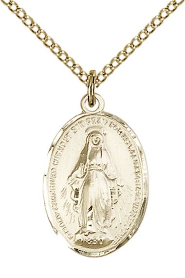 14KT GOLD FILLED MIRACULOUS PENDANT WITH CHAIN - 3/4" x 1/2"