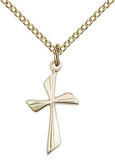 14KT GOLD FILLED CROSS PENDANT WITH CHAIN - 3/4" x 3/8"