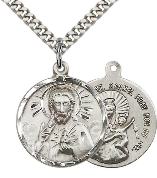 STERLING SILVER SCAPULAR PENDANT WITH CHAIN - 7/8" x 3/4"