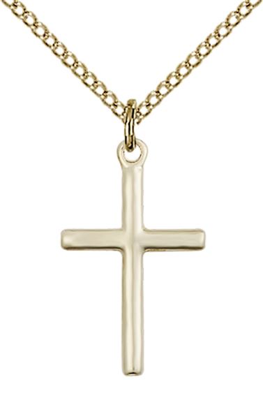 14KT GOLD FILLED CROSS PENDANT WITH CHAIN - 3/4" x 3/8"