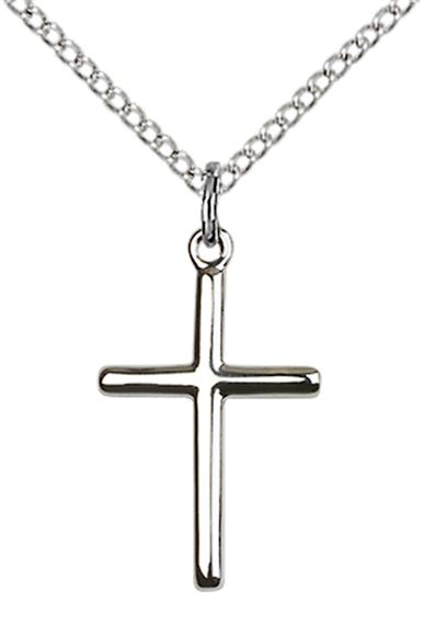 STERLING SILVER CROSS PENDANT WITH CHAIN - 3/4" x 3/8"