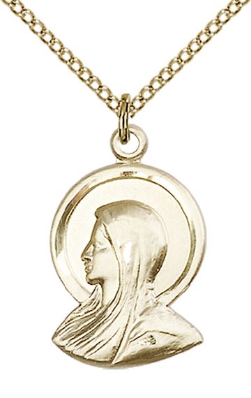 14KT GOLD FILLED MADONNA PENDANT WITH CHAIN - 7/8" x 1/2"
