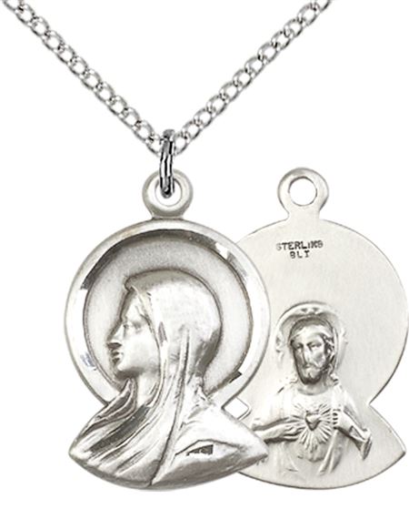 STERLING SILVER MADONNA PENDANT WITH CHAIN - 7/8" x 1/2"