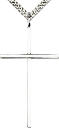 STERLING SILVER CROSS PENDANT WITH CHAIN - 1 7/8" x 1 1/8"