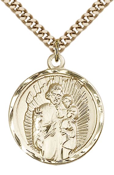 14KT GOLD FILLED ST JOSEPH PENDANT WITH CHAIN - 1" x 7/8"