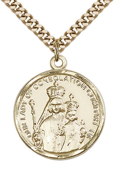 14KT GOLD FILLED OUR LADY OF CONSOLATION PENDANT WITH CHAIN - 7/8" x 3/4"