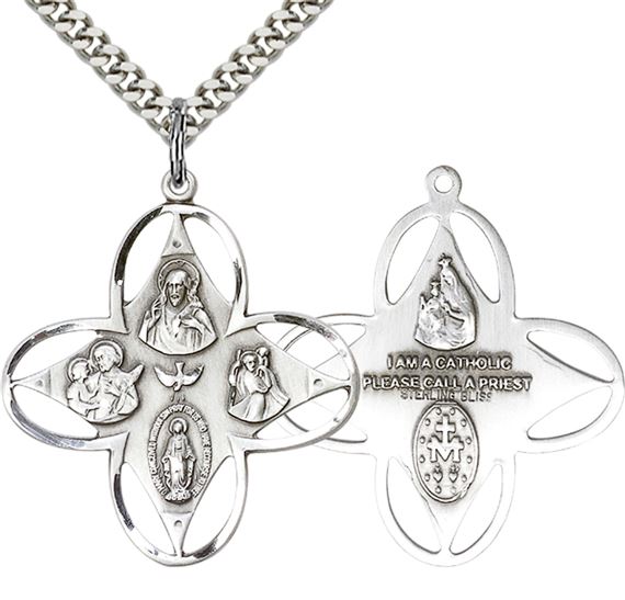 STERLING SILVER 4-WAY PENDANT WITH CHAIN - 1 1/4" x 1 1/8"