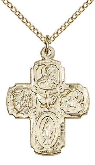 14KT GOLD FILLED 5-WAY PENDANT WITH CHAIN - 1" x 3/4"