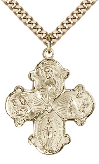 14KT GOLD FILLED 4-WAY PENDANT WITH CHAIN - 1 1/8" x 7/8"