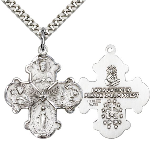 STERLING SILVER 4-WAY PENDANT WITH CHAIN - 1 1/8" x 7/8"