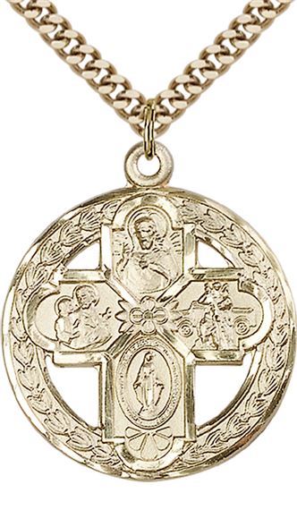 14KT GOLD FILLED 4-WAY PENDANT WITH CHAIN - 1 1/8" x 1"