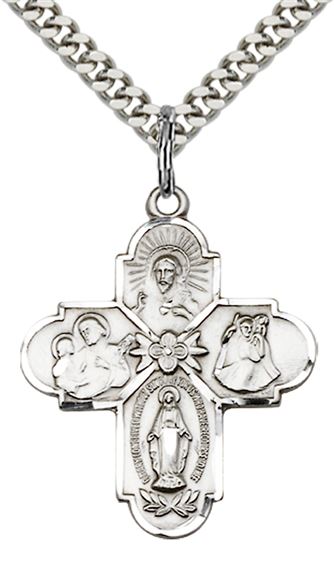STERLING SILVER 4-WAY PENDANT WITH CHAIN - 1" x 7/8"