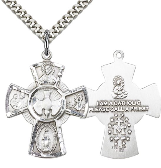 STERLING SILVER 5-WAY PENDANT WITH CHAIN - 1 1/8" x 7/8"