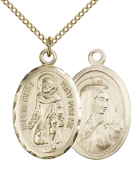 14KT GOLD FILLED ST PEREGRINE PENDANT WITH CHAIN - 1" x 5/8"
