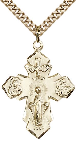 14KT GOLD FILLED 4-WAY PENDANT WITH CHAIN - 1 1/4" x 7/8"