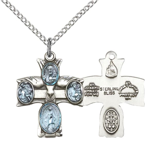 STERLING SILVER 4-WAY PENDANT WITH CHAIN - 3/4" x 5/8"