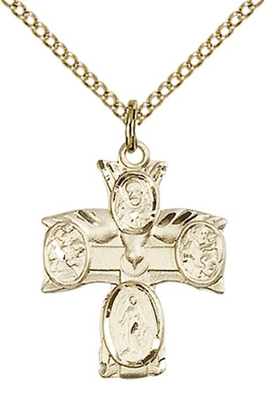14KT GOLD FILLED 4-WAY PENDANT WITH CHAIN - 3/4" x 5/8"