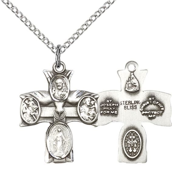 STERLING SILVER 4-WAY PENDANT WITH CHAIN - 3/4" x 5/8"