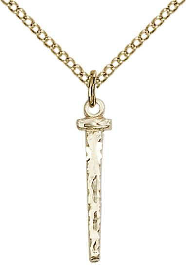14KT GOLD FILLED NAIL PENDANT WITH CHAIN - 3/4" x 1/8"