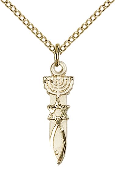 14KT GOLD FILLED MENORAH STAR FISH PENDANT WITH CHAIN - 3/4" x 1/4"